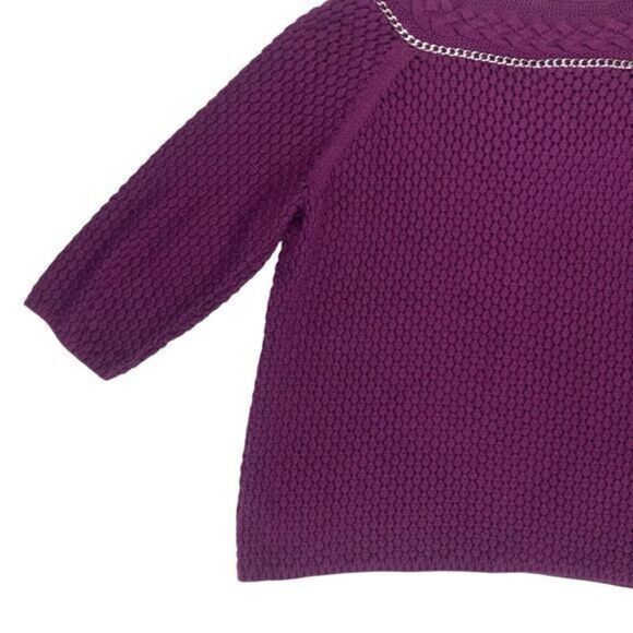 Liz Claiborne Cardigan Women XL Purple Cable Knit Chain Trim Button Down Sweater - Picture 8 of 16